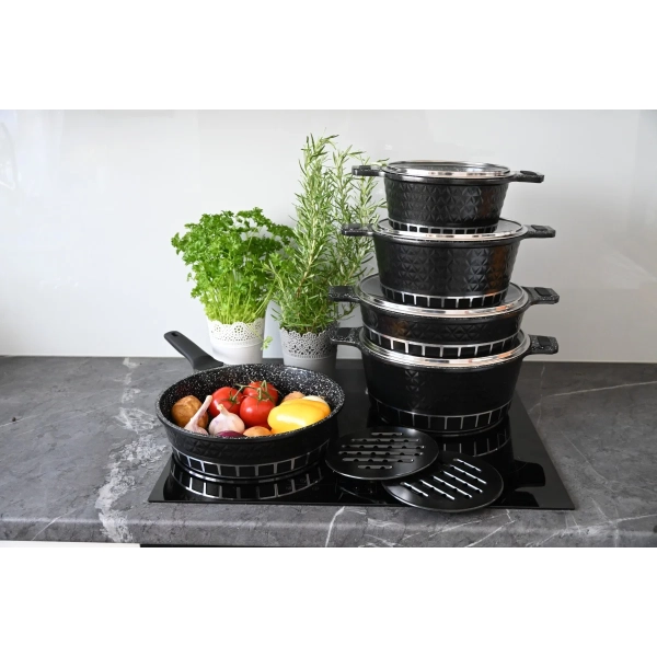 ZESTAW GARNKÓW CERAMICZNO MARMURKOWYCH NA INDUKCJE 11 ELE ZL-8512R