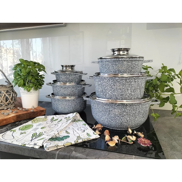 ZESTAW GARNKÓW CERAMICZNO MARMURKOWYCH NA INDUKCJE 12 ELE ZL-7086