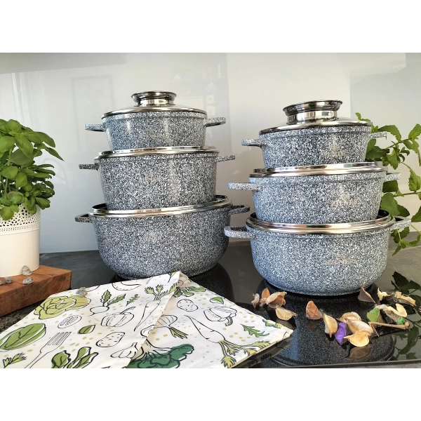 ZESTAW GARNKÓW CERAMICZNO MARMURKOWYCH NA INDUKCJE 12 ELE ZL-7086
